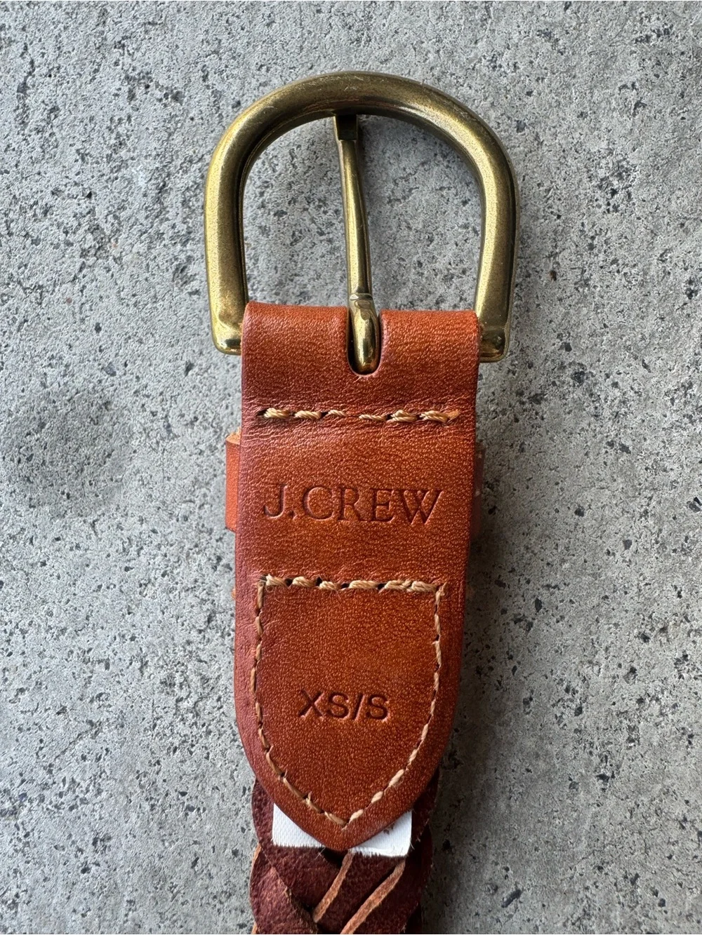 J. Crew Braided Leather Belt in Rich Brown Cognac with Brass Buckle XS/S 40”